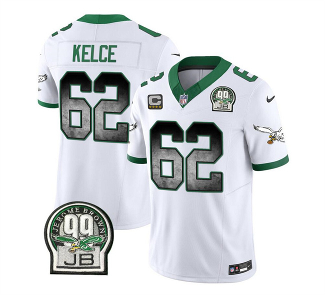 Men's Philadelphia Eagles #62 Jason Kelce White 2023 F.U.S.E. With 4-star C Patch Throwback Vapor Untouchable Limited Football Stitched Jersey